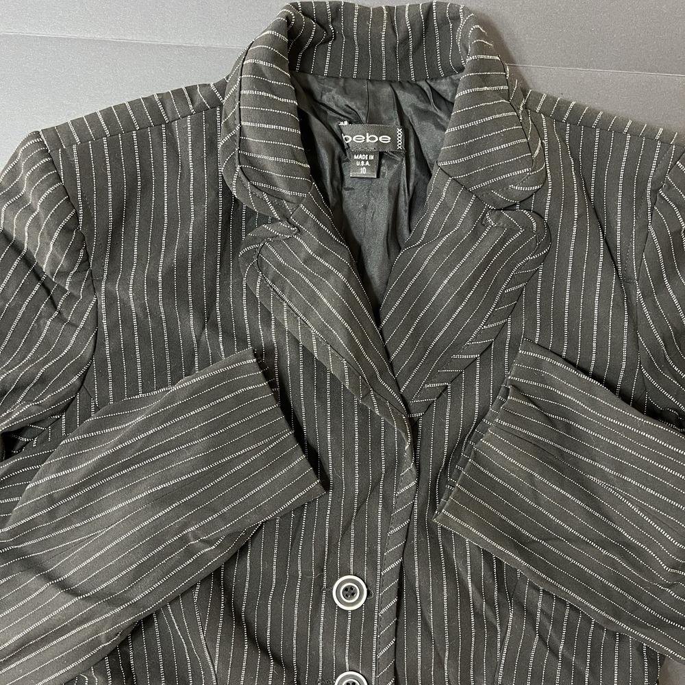 Vintage Bebe Black Pinstripe Blazer Coat Jacket Womens Size 10 Preppy USA Made